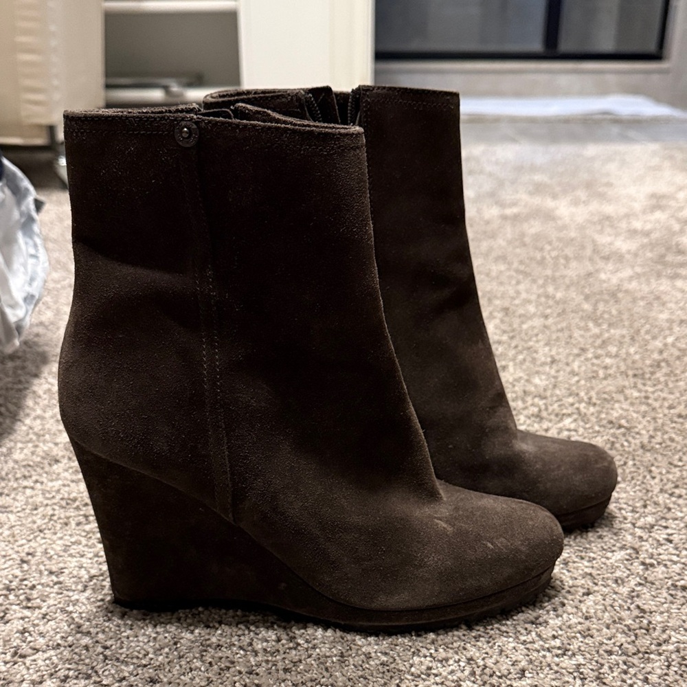 Prada Brown Suede Wedge Ankle Boots